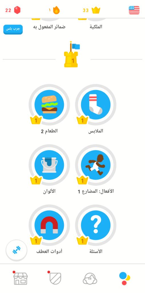 الدروس في برنامج Duolingo